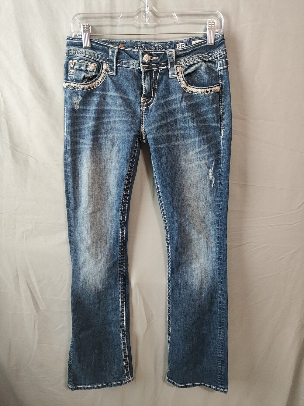 Miss Me Jeans Womens 26 Relaxed Boot Embellished Pockets Distressed 34 Inseam